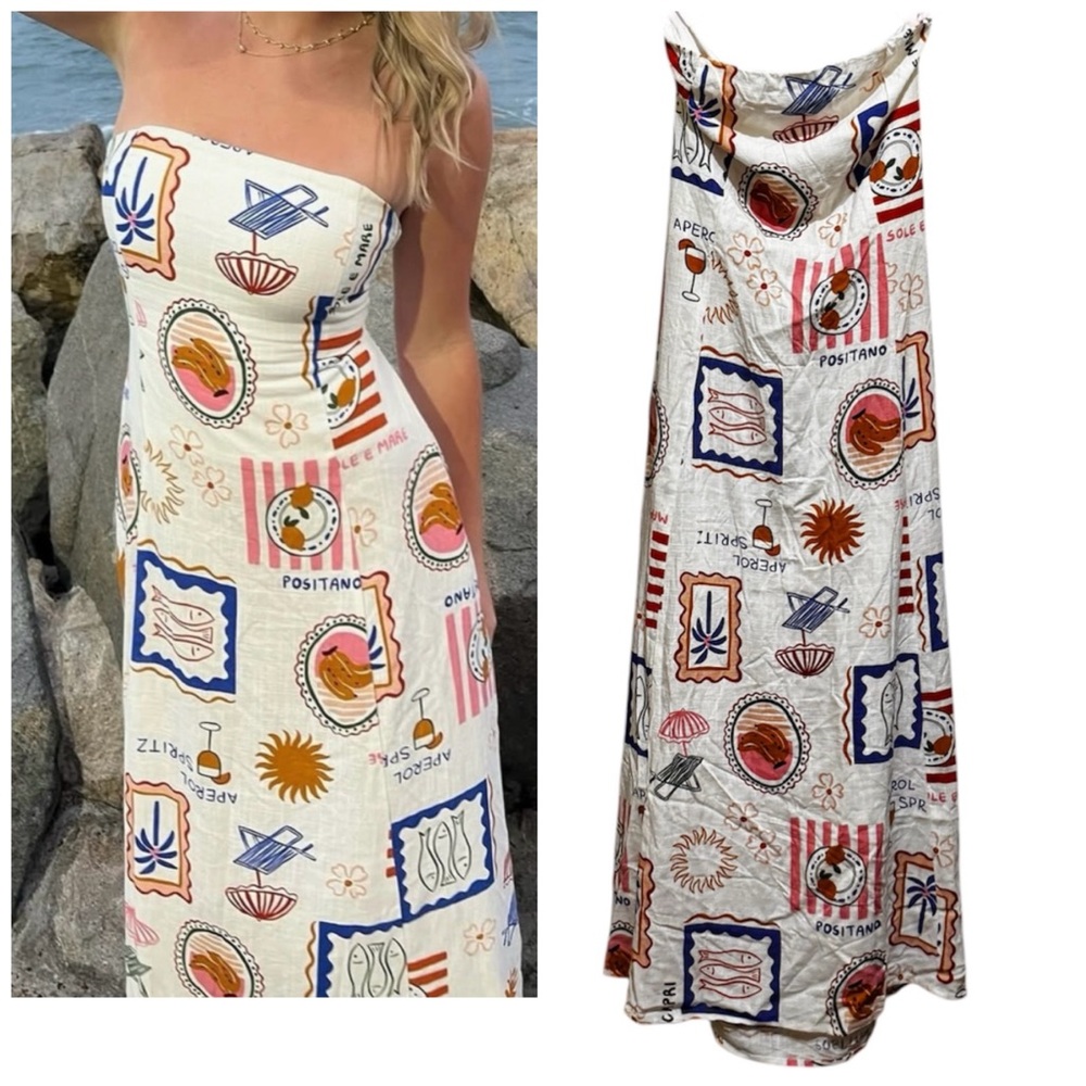 Paper Heart Strapless Linen Blend Maxi Sundress Size Small, Medium NWT